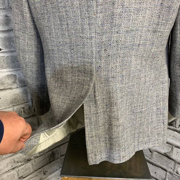 Vintage Tweed Blazer Sport Coat Mens 42 Short Blue Gray Union Made Old Money 90s - Picture 6 of 16